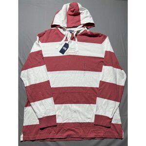 Polo Ralph Lauren Men's Striped Jersey Hooded Rugby Shirt Hoodie Red‎ Size XL